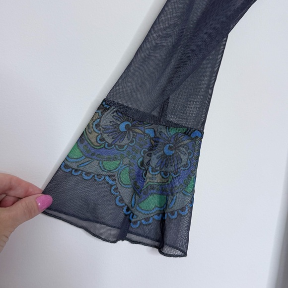 Desigual Mesh Butterfly Floral Print Top Medium Y2K Fairy Artsy Bohemian Whimsy - Picture 3 of 7